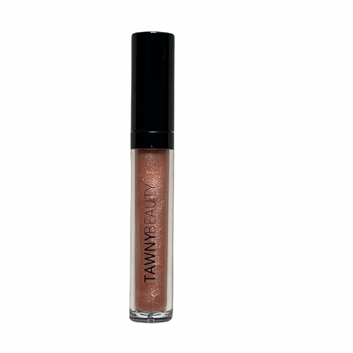 Tawny Beauty, Sheer Luck Lipgloss, Color is sheer neutral with gold shimmers, Cruelty free, Gluten free, Paraben free, Vegan, Black-owned, Woman-owned cosmetic makeup brand based in Atlanta, Georgia, Made in the USA