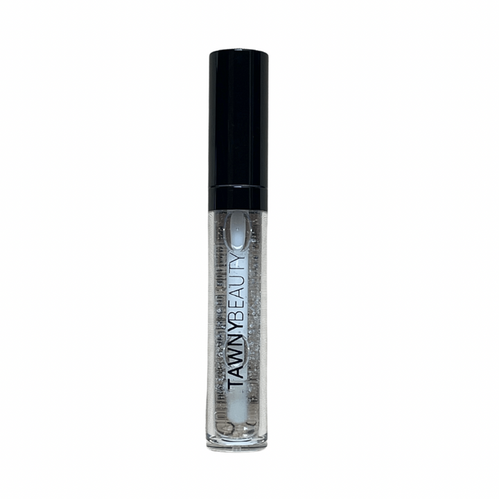 Tawny Beauty, Crystal Clear Plumping Lipgloss, Color is clear, Cruelty free, Gluten free, Paraben free, Vegan, Black-owned, Woman-owned cosmetic makeup brand based in Atlanta, Georgia, Made in the USA