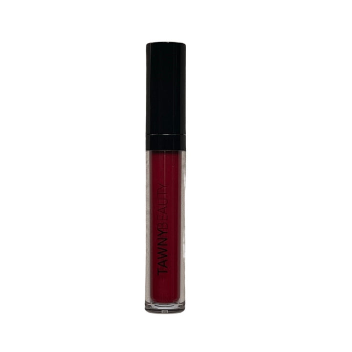 Tawny Beauty, Lady in Red Lipgloss, Color is deep ruby red, Cruelty free, Gluten free, Paraben free, Vegan, Black-owned, Woman-owned cosmetic makeup brand based in Atlanta, Georgia, Made in the USA