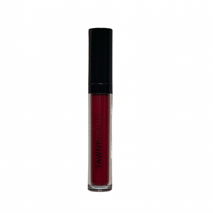 Tawny Beauty, Lady in Red Liquid Matte Lipstick, Color is a deep ruby red, Cruelty free, Gluten free, Paraben free, Vegan, Black-owned, Woman-owned cosmetic makeup brand based in Atlanta, Georgia, Made in the USA