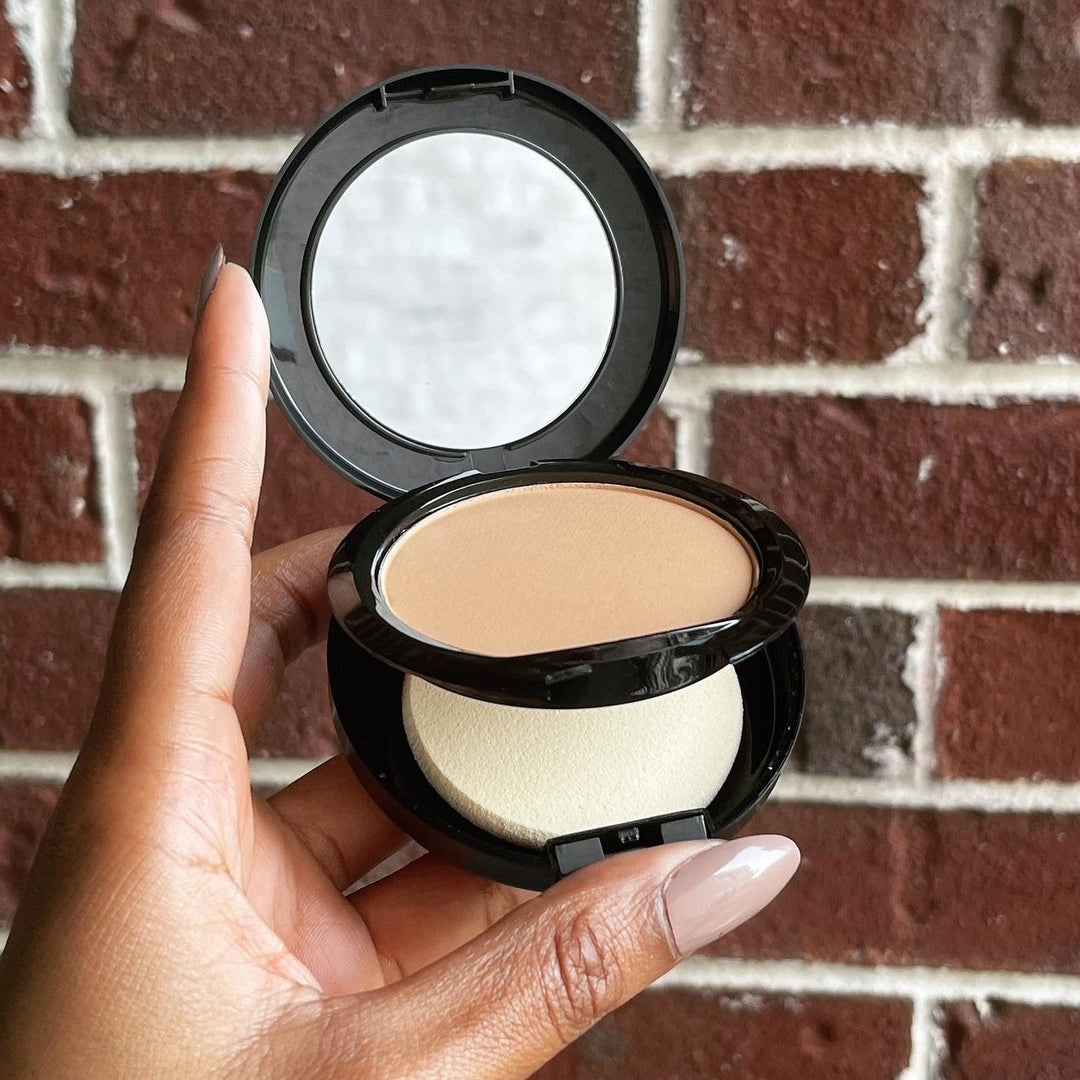 Tawny Beauty, Perfecting Powder Foundation with Mirror and Application Sponge, Cruelty free, Paraben free, Vegan, Black-owned, Woman-owned cosmetic makeup brand based in Atlanta, Georgia